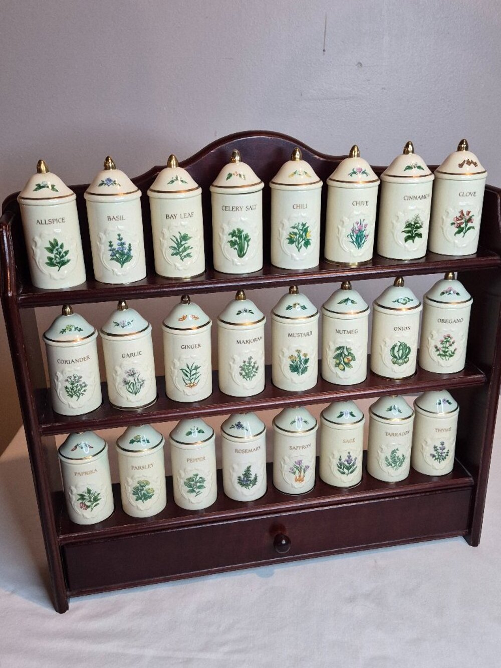 Vintage Lenox 1992 Porcelain Spice Garden Jars w/ Rack Set of 24